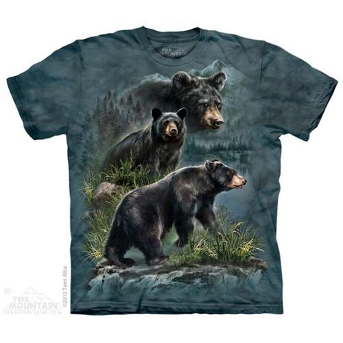 The Mountain Green-blue 100% Cotton Three Black Bear T-shirt New