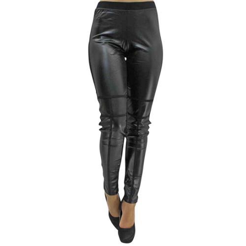 Luxury Divas Black Two-tone Leatherette Leggings With Pockets /large
