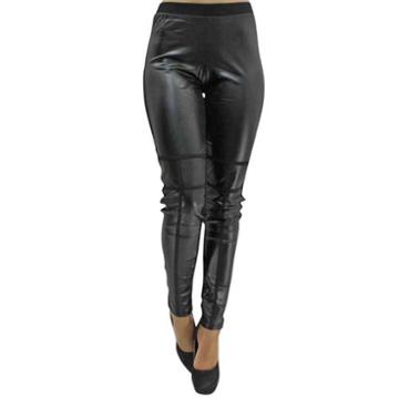 Luxury Divas Black Two-tone Leatherette Leggings With Pockets /large