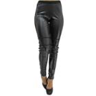 Luxury Divas Black Two-tone Leatherette Leggings With Pockets /large
