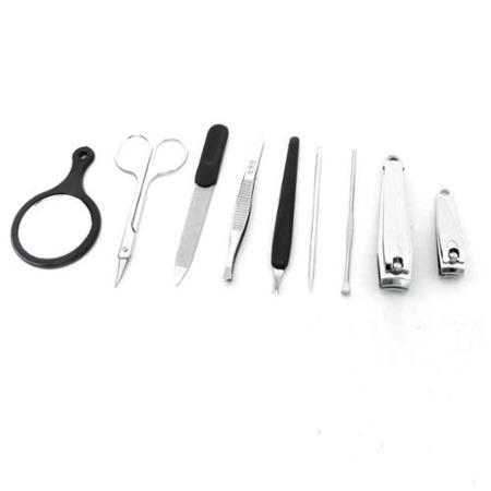 Unique Bargains Metal 9 In 1 Manicure Care Set Acne Remover Nail File Earpick Eyebrow Scissor