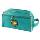 Lady Polyester Zipper Closure Teal Green Make-up Case Cosmetic Bag W Hand Strap
