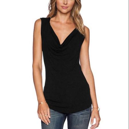 Allegra K Women's Cowl Neck Sleeveless Round Hem Casual Tops Black (size / 8)