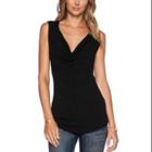 Allegra K Women's Cowl Neck Sleeveless Round Hem Casual Tops Black (size / 8)
