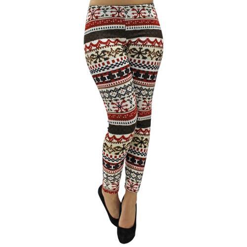 Luxury Divas Red Colorful Holiday Snowflake Leggings Size /x-large