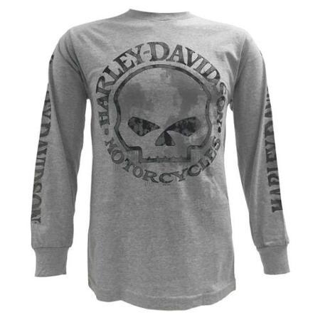 Harley-davidson 2x-large Men's Shirt, Willie G Skull Long Sleeve Tee, Gray 30296651