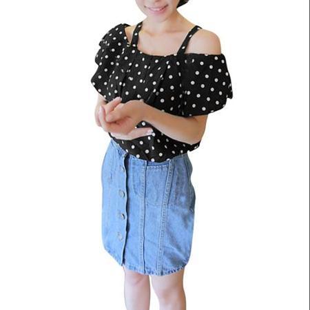 Allegra K Women's Black Dots Prints Sleeveless Pullover Casual Sweet Shirt (size / 4)