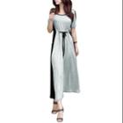 Allegra K Women's Pullover Short Sleeve Cut Out Shoulder Color Block Maxi Dress (size Xs / 2)