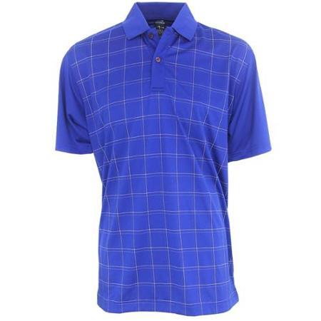 Page & Tuttle Cool Swing Grid Pattern Men's Polo Golf Shirt Blue -