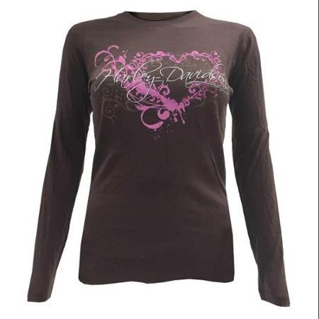 Harley-davidson Medium Women's Juniors H-d Heart Long Sleeve Crew Neck Shirt, Brown (m) 30290861
