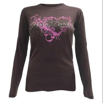 Harley-davidson Medium Women's Juniors H-d Heart Long Sleeve Crew Neck Shirt, Brown (m) 30290861
