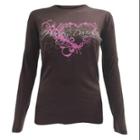 Harley-davidson Medium Women's Juniors H-d Heart Long Sleeve Crew Neck Shirt, Brown (m) 30290861
