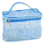 Lady Blue Mesh Design Zip Closure Plastic Lining Cosmetic Bag W Carrying Handle