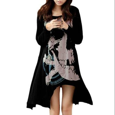 Allegra K Women's Loose Long Sleeve Skull Print Hanky Tunic Black (size / 4)