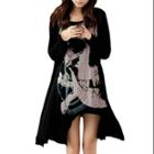 Allegra K Women's Loose Long Sleeve Skull Print Hanky Tunic Black (size / 4)