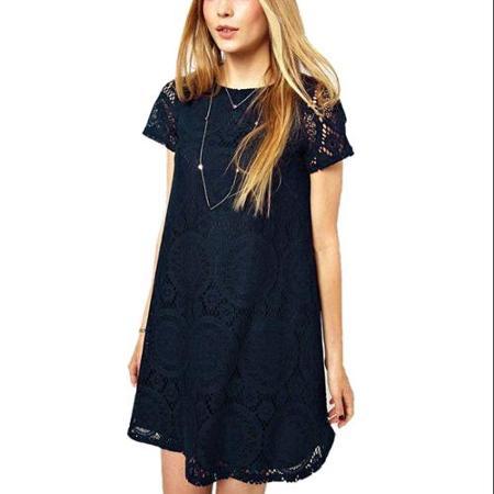 Allegra K Women's Short Sleeves Semi Sheer Detail Pullover Lace Tunic Shirts Blue (size / 8)