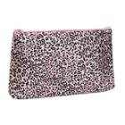 Ladies Pink Black Leopard Printed Polyester Cosmetic Bag Beauty Tool Organizer
