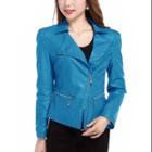 Allegra K Women's Blue Turn Down Collar Slim Fit Casual Jacket (size / 12)