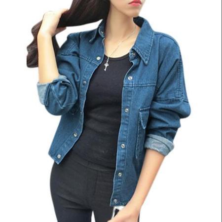 Allegra K Women's Point Collar Snap Button Closure High Low Hem Denim Jacket (size Xs / 2)