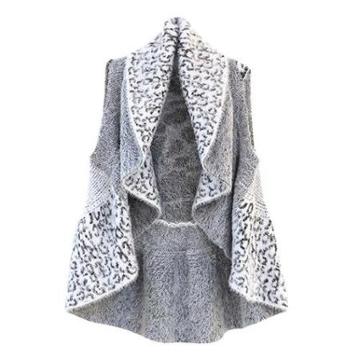 Luxury Divas White Leopard Fuzzy Knit Draped Sweater Vest Size /x-large