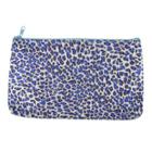Unique Bargains Blue Rectangle Leopard Print Zip Closure Makeup Bag For Ladies
