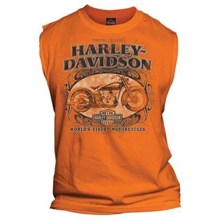 Harley-davidson X-large Men's Finest Distress Graphic Sleeveless Muscle Tee, Orange 30293780