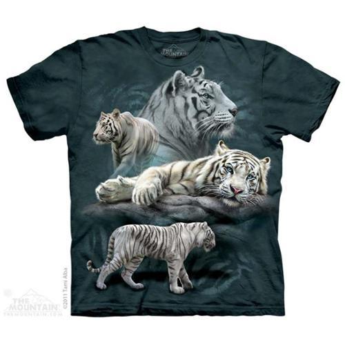 The Mountain Blue-green 100% Cotton White Tiger Collage T-shirt