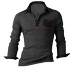 Mens New Half Button Front Chest Pockets Design Ark Gray Polo Shirt