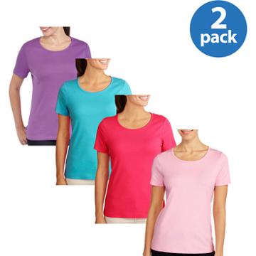White Stag Women's Short Sleeve Scoop Neck Tee 2 Pack Value Bundle