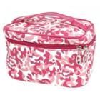 Woman Camouflage Pattern Zipper Closure Faux Leather Cosmetic Hand Bag Pink