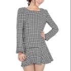 Allegra K Women's Black White Long Sleeves Round Neck Houndstooth Pattern Dress (size / 12)