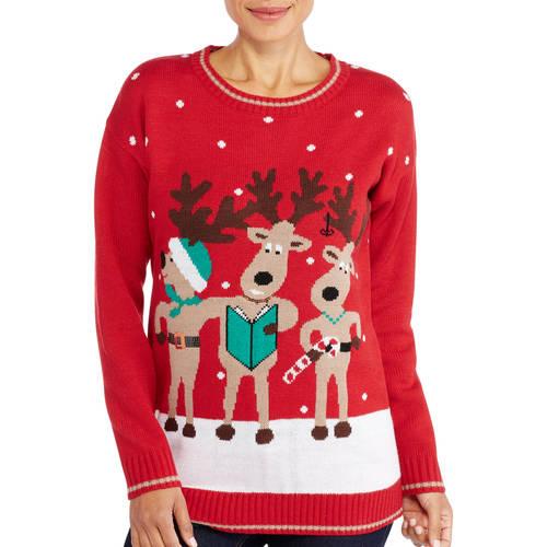 Allison Brittney Women's Caroling Reindeer Christmas Sweater