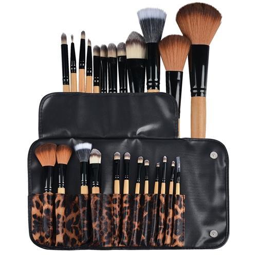 Zodaca 12 Pcs Makeup Brushes Kit Set Powder Foundation Eye Shadow Eyeliner Lip With Leopard Cosmetic Pouch Bag