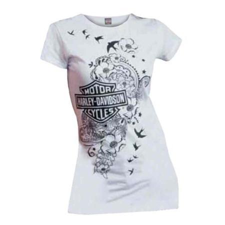Harley-davidson Small Women's Juniors T-shirt, Bar & Shield Floral Flight, White (s) 30290711