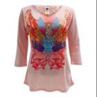 Harley-davidson Small Womens 3/4 Sleeve Shirt, Embellish Retro Triple Wings, Peach (s) Hd515-005pch