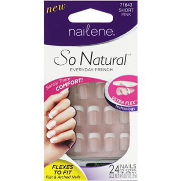 Nailene So Natural Everyday French Artificial Nail Kit 643 Short Pink, 27 Pc