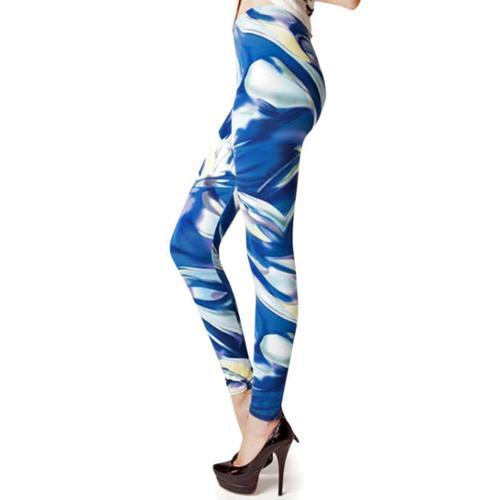 Luxury Divas Blue Pattern New Wave Print Stretch Leggings /medium