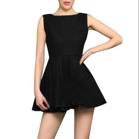 Allegra K Women's Black Lace Asymmetric Neck Pullover Sexy Dress (size / 4)