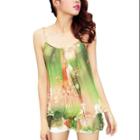 Allegra K Women's Floral Prints U Neck Layered Fashion Tunic Shirt Green (size / 4)