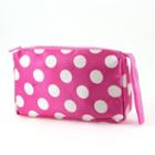 Zip Up Polyester White Dots Prints Cosmetic Pouch Bag Fuchsia For Woman