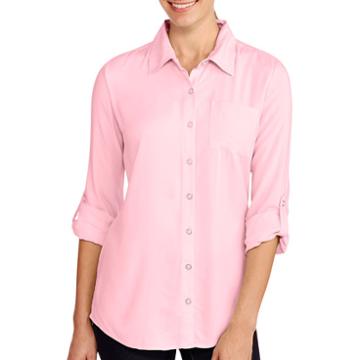 White Stag Women's Essential Button-down Shirt With Roll-cuff Sleeves