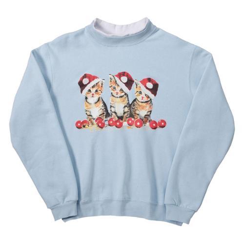 Miles Kimball 2xl Light Blue Christmas Kittens Sweatshirt