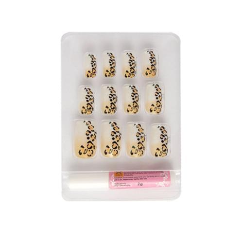 Black Beige Animal Print Artificial Nails Pcs W Glue