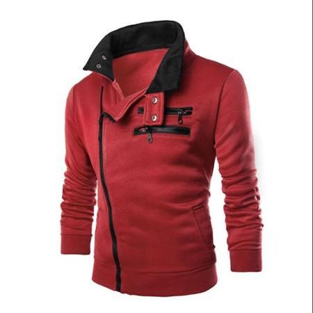 Allegra K Men Inclined Zipper Front Pockets Slim Fit Casual Jacket Burgundy