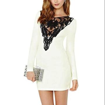 Allegra K Women's Lace Panel Long Sleeves Sexy Design Sheath Dress White (size / 12)