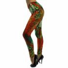 Luxury Divas Orange Lime Green Aqua Splash Print Footless Tights /x-large