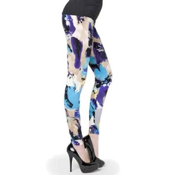 Luxury Divas Blue Purple Multicolor Artistic Paint Stretch Leggings /medium