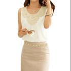 Allegra K Women's Round Neck Sleeveless Crochet Embroidery Casual Tops (size / 8)