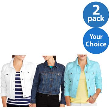 Faded Glory Women's Classic Denim Jacket 2 Pack Value Bundle