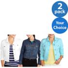 Faded Glory Women's Classic Denim Jacket 2 Pack Value Bundle